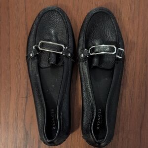 Coach Black Leather Loafers with Metallic Accents